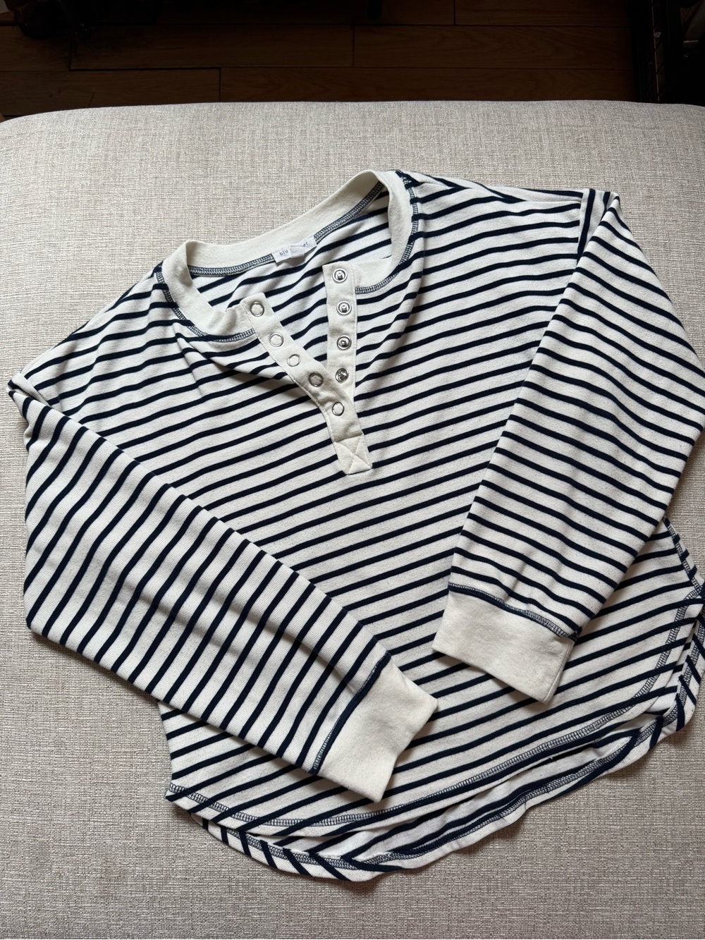 Navy & Ivory Stripe Henley Sweater